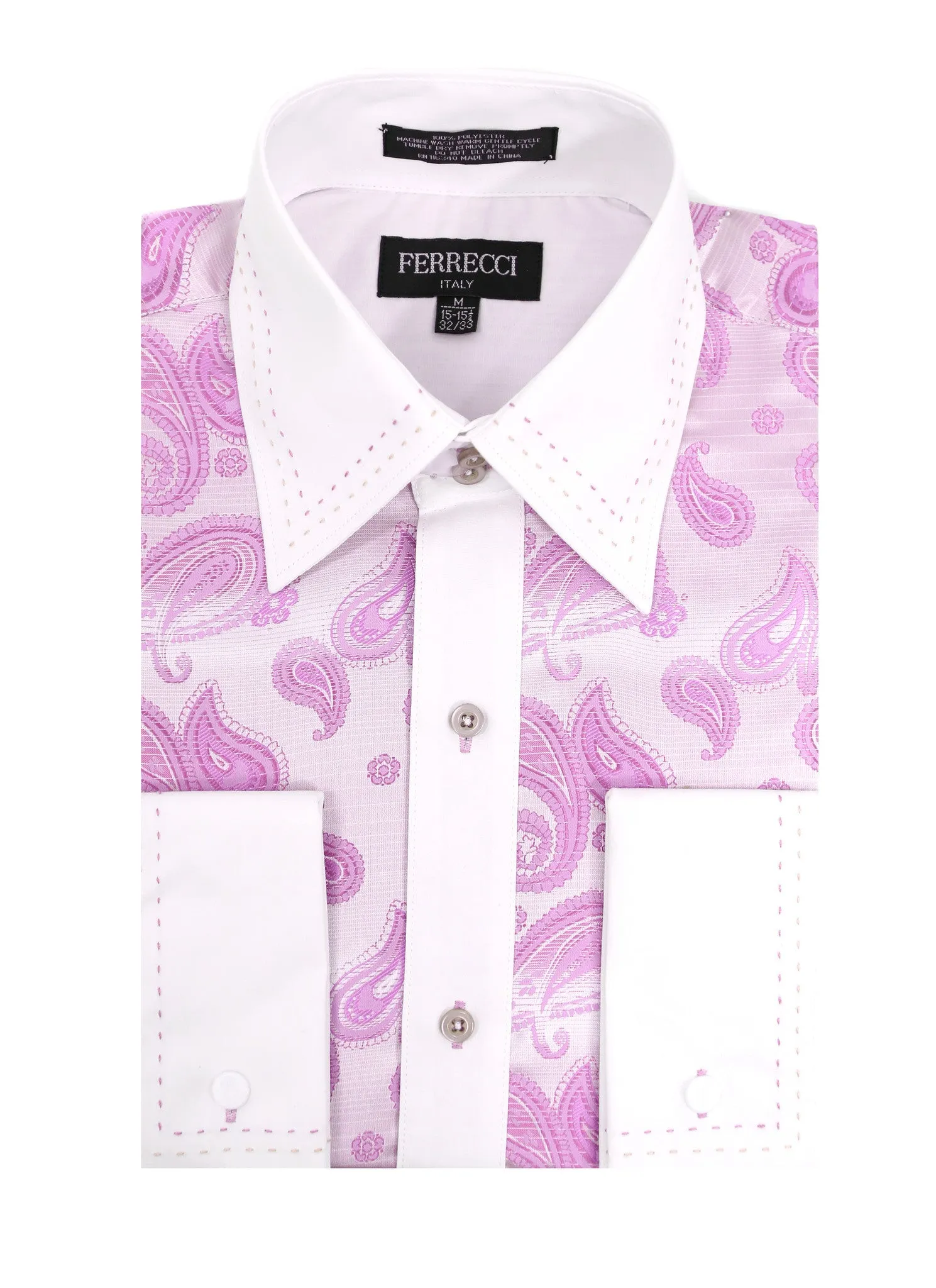 Ferrecci Men's Satine Hi-1030 Pink Paisley Pattern Button Down Dress Shirt