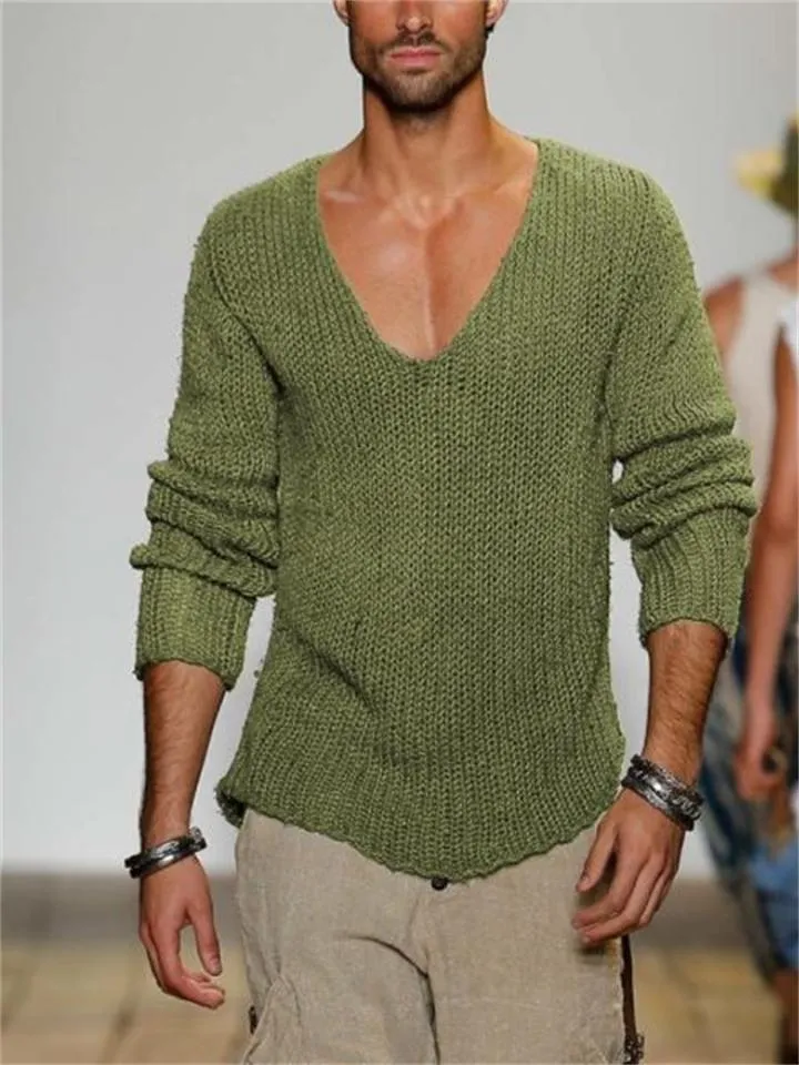Men V-Neck Pullover Knitted Sweater