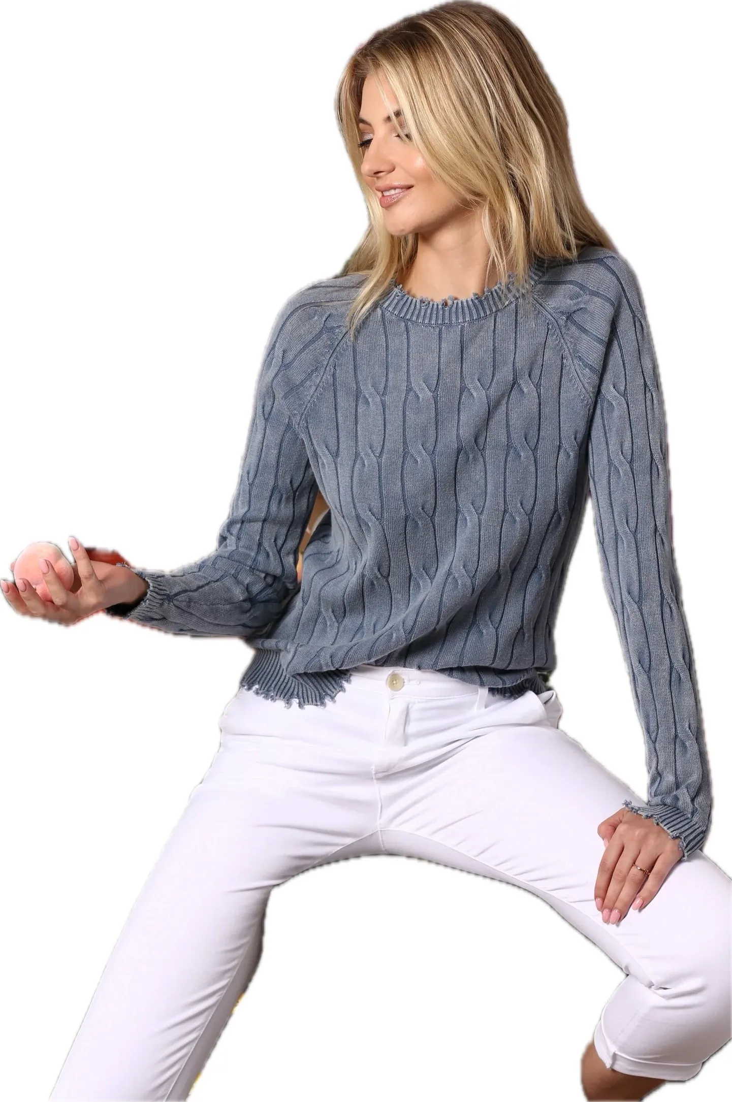 Minnie Rose Stone Wash Cable Crew