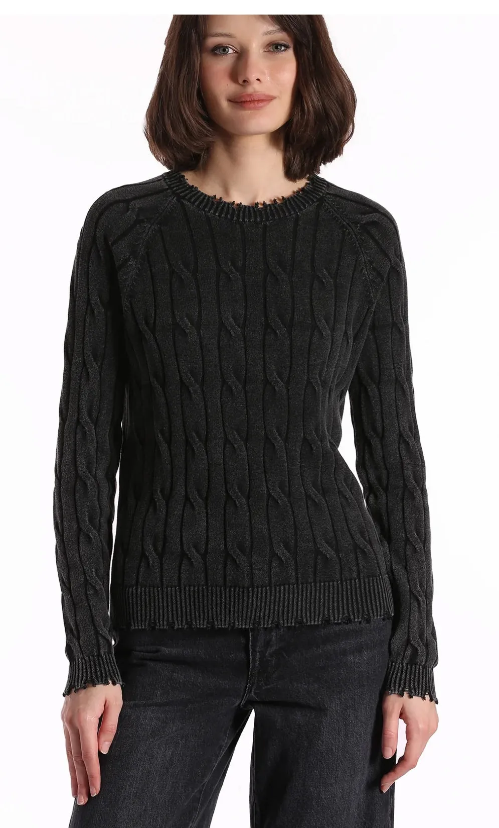 Minnie Rose Stone Wash Cable Crew