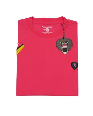 NEON CORAL CUFF RIBBED CREW NECK