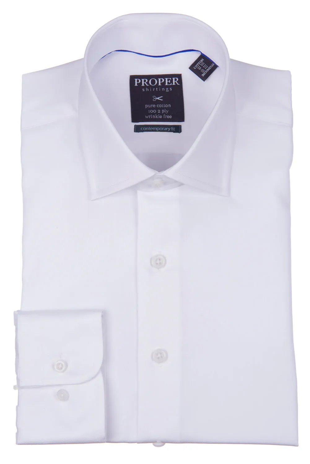 Proper Shirtings - Blue - Dress Shirt - 100% Cotton - 100's 2-ply - Wrinkle Free - Contemporary Fit
