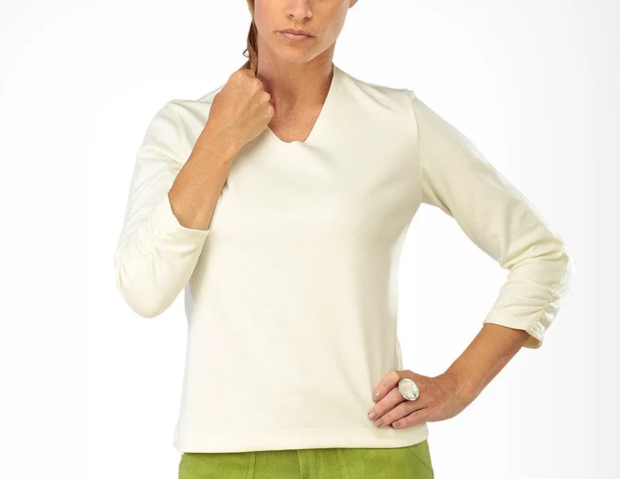 Ruched Sleeved V-Neck