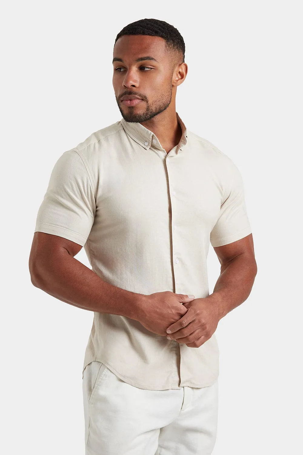 Short Sleeve Linen Blend Shirt in Stone