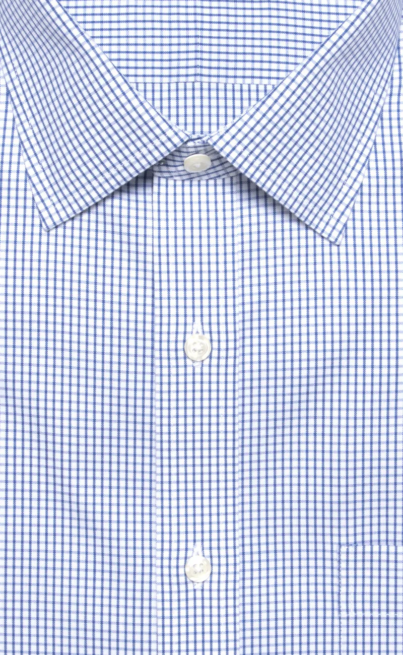 Slim Fit White Ground Blue Check Spread Collar Supima® cotton Non-Iron Pinpoint Oxford Dress Shirt