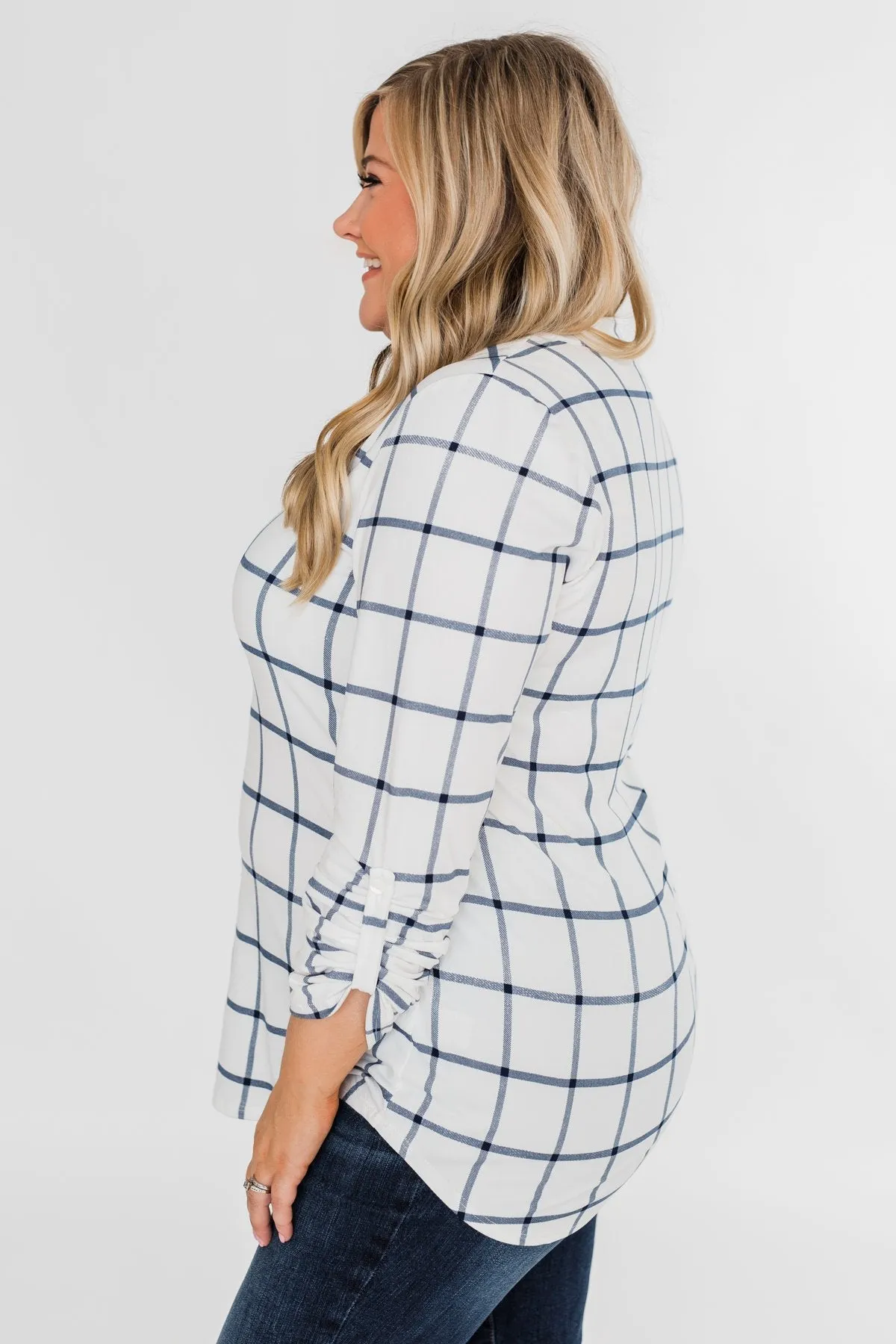 Step by Step Graph Striped V-Neck Top- White