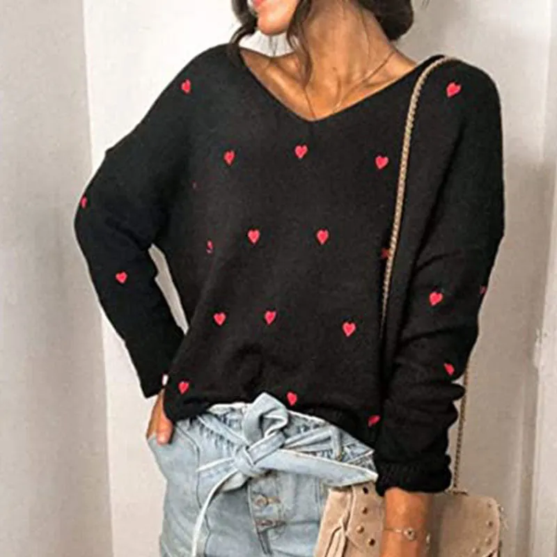 Stunncal Love Polka Dot V-Neck Sweater