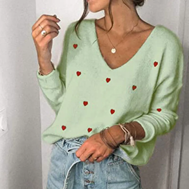 Stunncal Love Polka Dot V-Neck Sweater