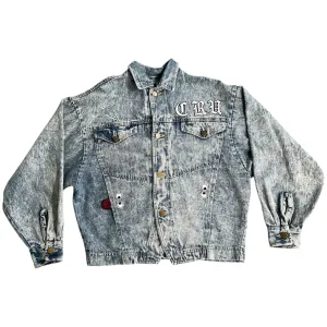 UPCYCLED Acid Wash Denim Jacket w/Chenille Eyes & old English CRU