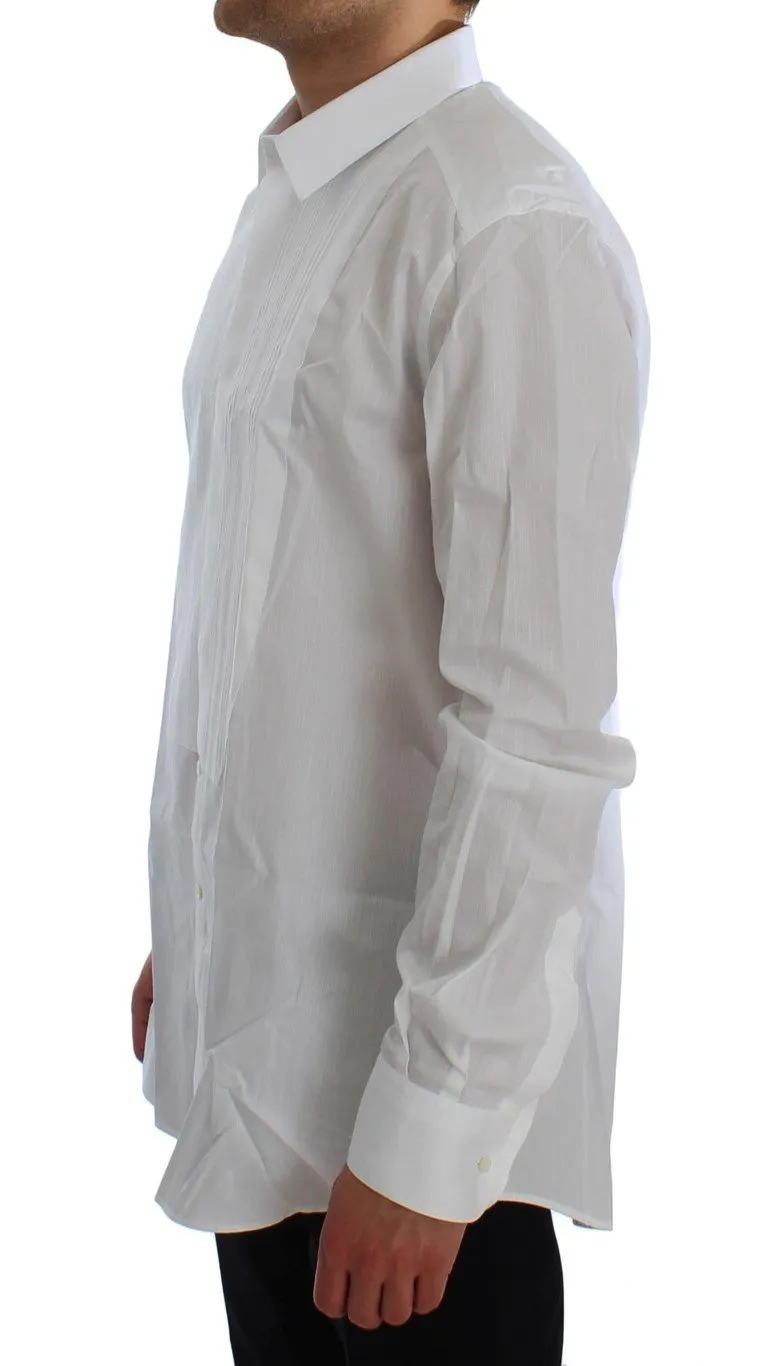 White Cotton Slim GOLD Tuxedo Smoking Shirt