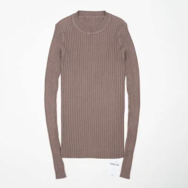 Women Sweater Pullover Basic Rib Knitted Cotton Tops