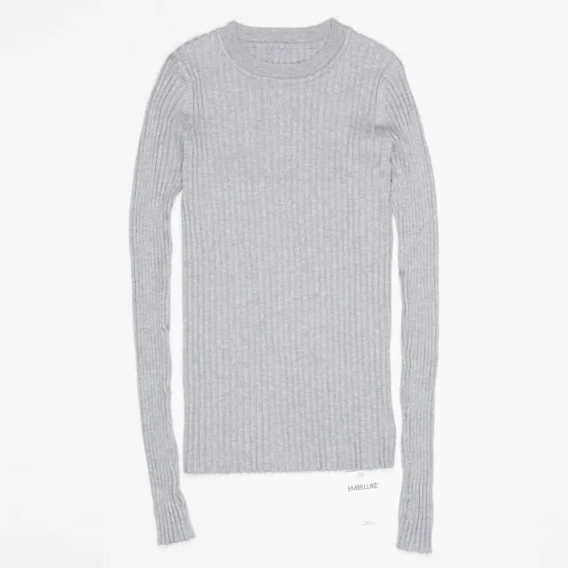 Women Sweater Pullover Basic Rib Knitted Cotton Tops
